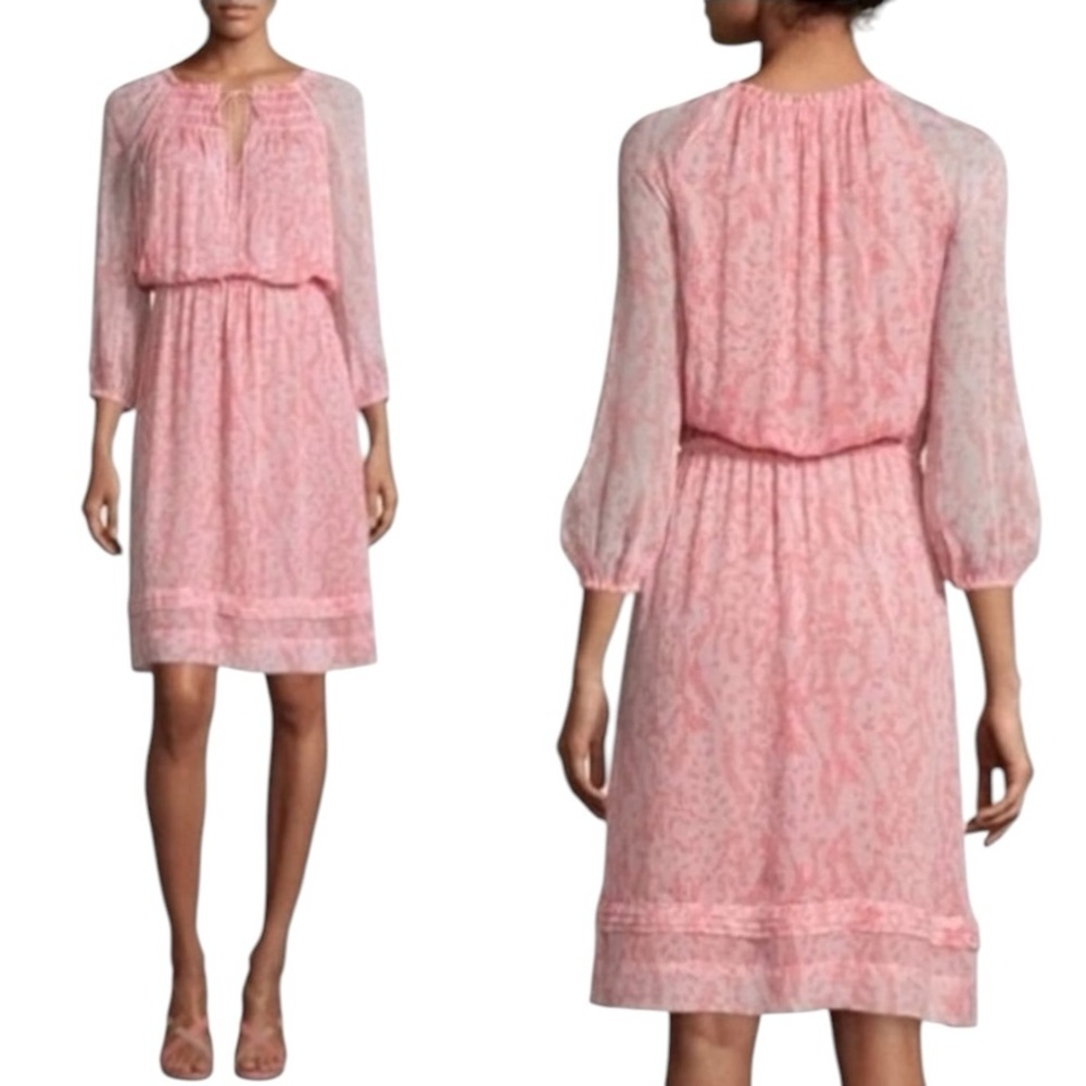 Diane Von Furstenberg Parry Printed 100% Silk Sarasa Coral Short Dress Women’s 6
